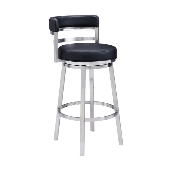 Armen Living Titana 26" Counter Height Swivel Black Faux Leather and Brushed Stainless Steel Bar Stool 840254335110 - main